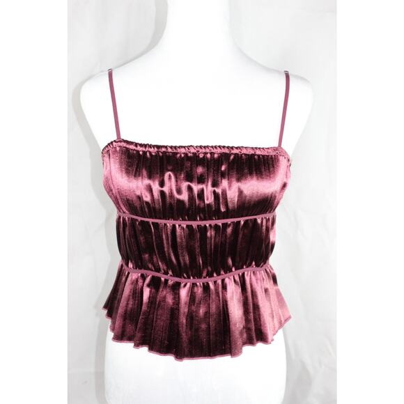Intimately Free People FP Pretty Pleats camisole top satin burgundy Small - Picture 1 of 10